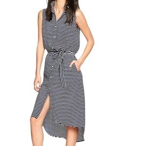 Gap Womens Sleeveless Button Up Shirt Dress‎ Navy White Striped Size XL Nautical